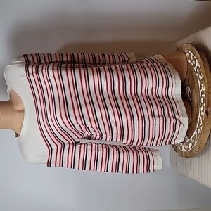 Light weight Talbots White Knit Sweater Top w/Red & Blue Stripes